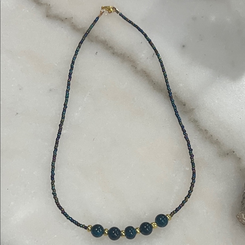 Beaded Blue Quartz and Rainbow Hematite Necklace - Picture 3 of 5